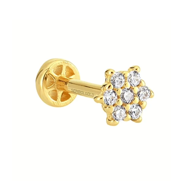 Altın Taşlı Tragus Piercing 14 Ayar - Resim 2