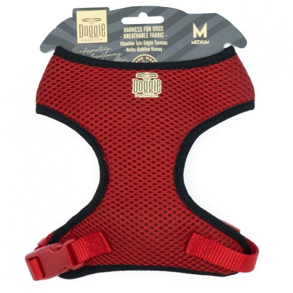 Doggie Havalı Dokumadan El Yapımı Küçük Irk Köpek Göğüs Tasması M-1,5x35-45cm Kırmızı ürün görseli 1