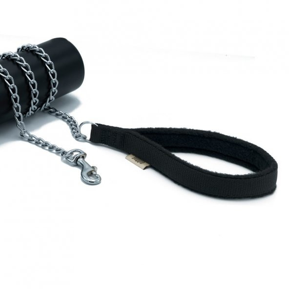 Doggie Polar Dokumadan El Yapımı Zincirli Köpek Gezdirme Kayışı 3x110cm Siyah ürün görseli 1