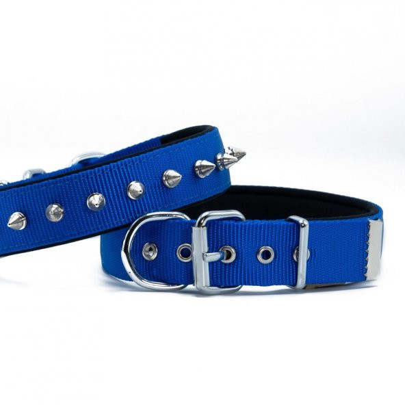 Doggie Konforlu Dokumadan El Yapımı Çivili Köpek Boyun Tasması 3x42-50cm Royal Mavi/ ürün görseli 1