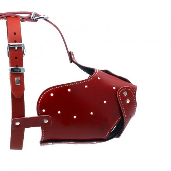 Doggie Eğitim Serisi Gerçek Deriden El Yapımı Uzun Burunlu Köpek Ağızlığı XL-2x60-65cm Kırmızı ürün görseli 1