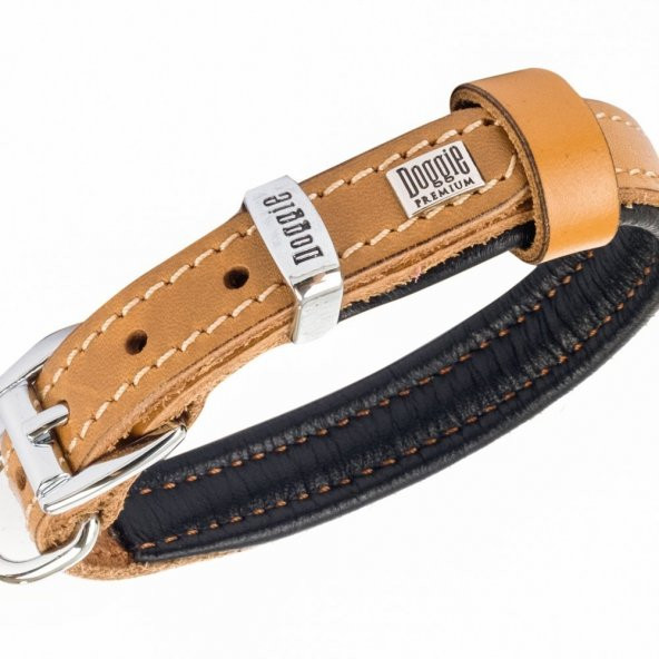 Doggie Fırstclass Gerçek Deriden El Yapımı Köpek Boyun Tasması 1,5x25-30cm Camel ürün görseli 1