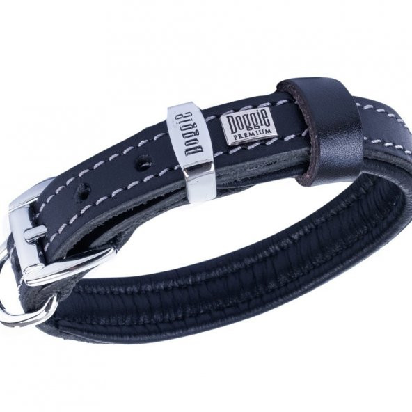 Doggie Fırstclass Gerçek Deriden El Yapımı Köpek Boyun Tasması 1,5x25-30cm Siyah/ ürün görseli 1