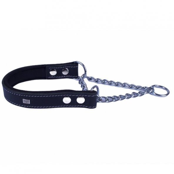 Doggie Konforlu Gerçek Deriden El Yapımı Boğma Zincirli Köpek Boyun Tasması 2,5x40-50cm Siyah ürün görseli 1