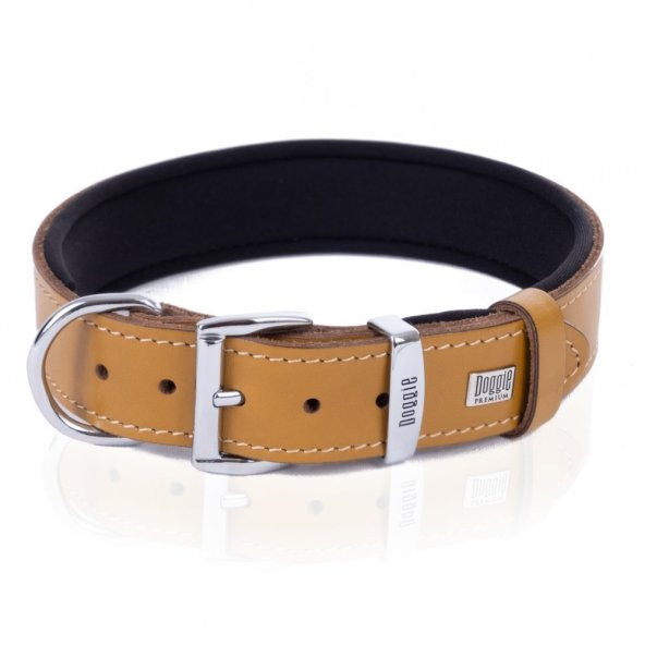 Doggie Konforlu Gerçek Deriden El Yapımı Nazar Boncuklu Köpek Boyun Tasması 3,5x47-55cm Camel/ ürün görseli 1