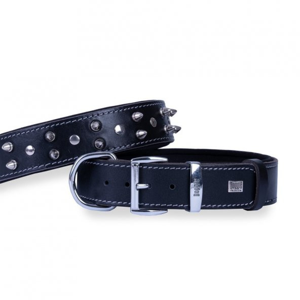 Doggie Konforlu Gerçek Deriden El Yapımı Çivili Köpek Boyun Tasması 4x47-55cm Siyah ürün görseli 1
