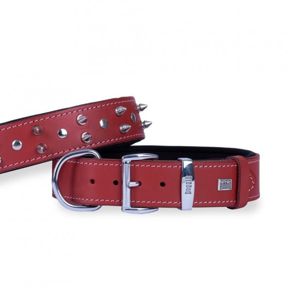 Doggie Konforlu Gerçek Deriden El Yapımı Çivili Köpek Boyun Tasması 4x47-55cm Kırmızı ürün görseli 1