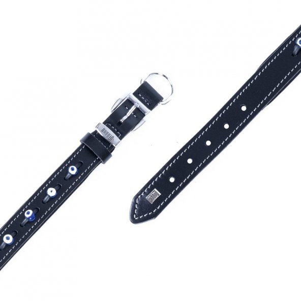 Doggie Konforlu Gerçek Deriden El Yapımı Nazar Boncuklu Köpek Boyun Tasması 2x30-35cm Siyah ürün görseli 1