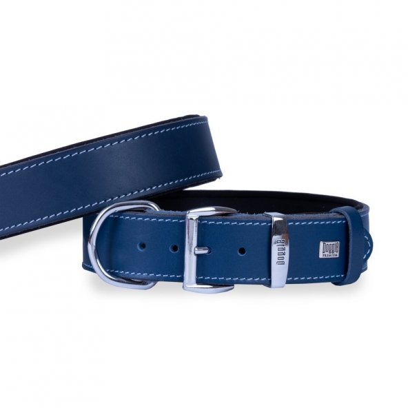 Doggie Konforlu Gerçek Deriden El Yapımı Köpek Boyun Tasması 4x52-60cm Royal Mavi ürün görseli 1