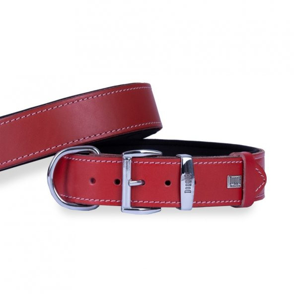 Doggie Konforlu Gerçek Deriden El Yapımı Köpek Boyun Tasması 4x52-60cm Kırmızı ürün görseli 1