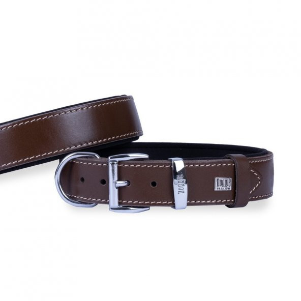 Doggie Konforlu Gerçek Deriden El Yapımı Köpek Boyun Tasması 3,5x47-55cm Kahverengi ürün görseli 1
