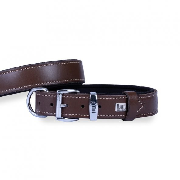 Doggie Konforlu Gerçek Deriden El Yapımı Köpek Boyun Tasması 2,5x37-45cm Kahverengi* ürün görseli 1