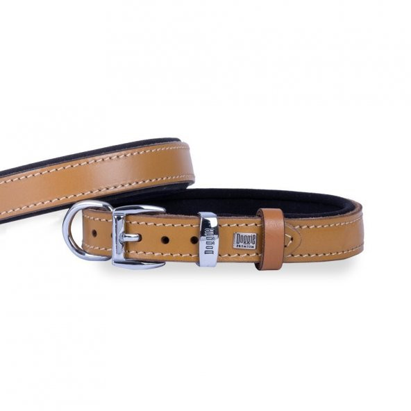 Doggie Konforlu Gerçek Deriden El Yapımı Köpek Boyun Tasması 2x30-35cm Camel ürün görseli 1