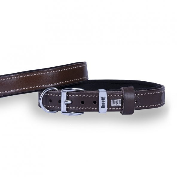 Doggie Konforlu Gerçek Deriden El Yapımı Köpek Boyun Tasması 2x30-35cm Kahverengi ürün görseli 1