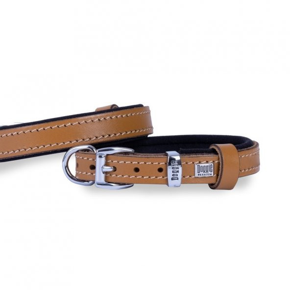Doggie Konforlu Gerçek Deriden El Yapımı Köpek Boyun Tasması 1,5x25-30cm Camel ürün görseli 1