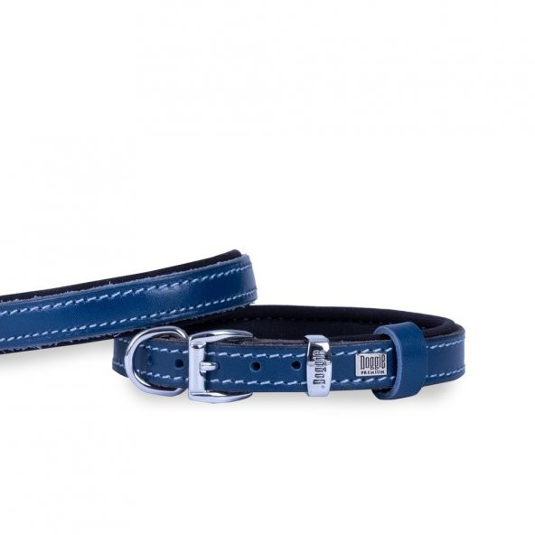 Doggie Konforlu Gerçek Deriden El Yapımı Köpek Boyun Tasması 1,5x20-25cm Royal Mavi ürün görseli 1