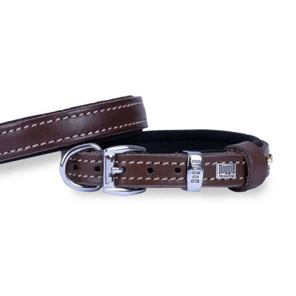Doggie Konforlu Gerçek Deriden El Yapımı Köpek Boyun Tasması 1,5x20-25cm Kahverengi* ürün görseli 1