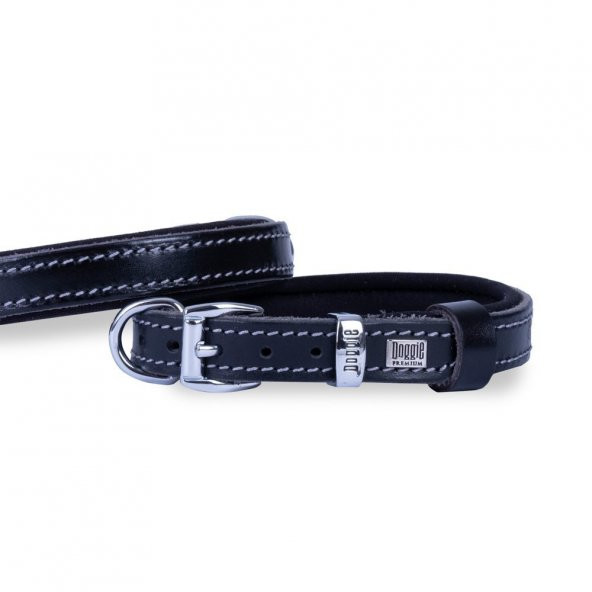 Doggie Konforlu Gerçek Deriden El Yapımı Köpek Boyun Tasması 1,5x20-25cm Siyah ürün görseli 1