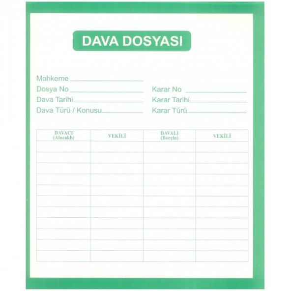 İmalat Avukat Soruşturma Ceza Dava Icra Dosyası Yeşil-Beyaz 1. Kalite 25'lik Paket ürün görseli 1