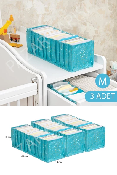 3 Adet Baby Bebek Odası Akordiyon Çekmece Düzenleyici Mavi M Boy ürün görseli 1