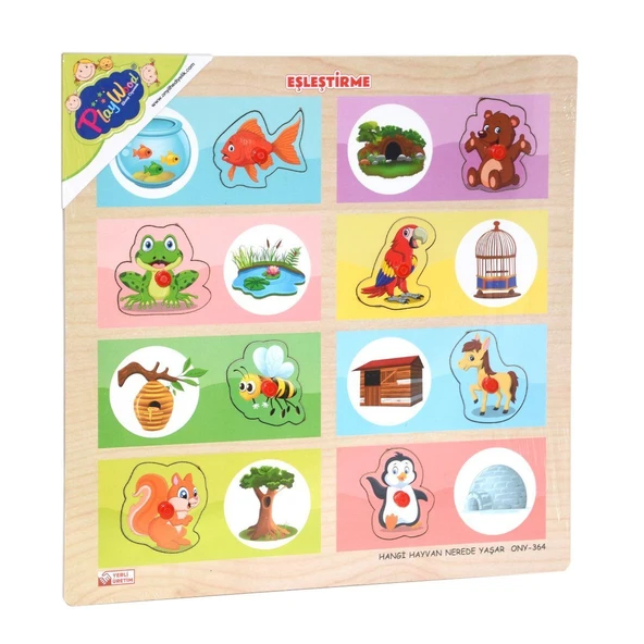 ONY-363-364 Ahşap Tutmalı Eşleştirme Hangi Hayvan Nerede Yaşar -Onyıl ürün görseli 1