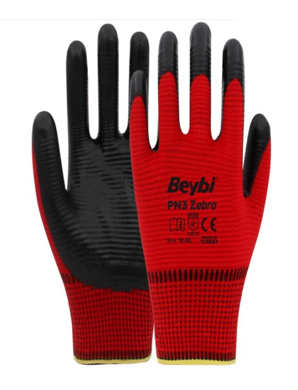 Beybi PN3 Zebra Kırmızı Siyah Eldiven No:10 ürün görseli 1