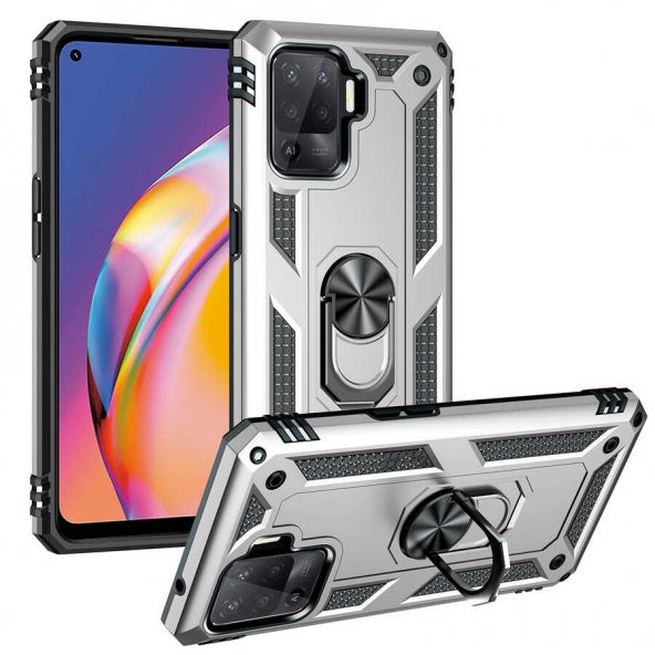 Oppo Reno 5 Lite Kılıf Yüzüklü Standlı Manyetikli Armor Zırh ürün görseli 1