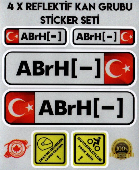 TR AB rH - Reflektif Kan Grubu Seti Sticker Çınar Extreme - Resim 2