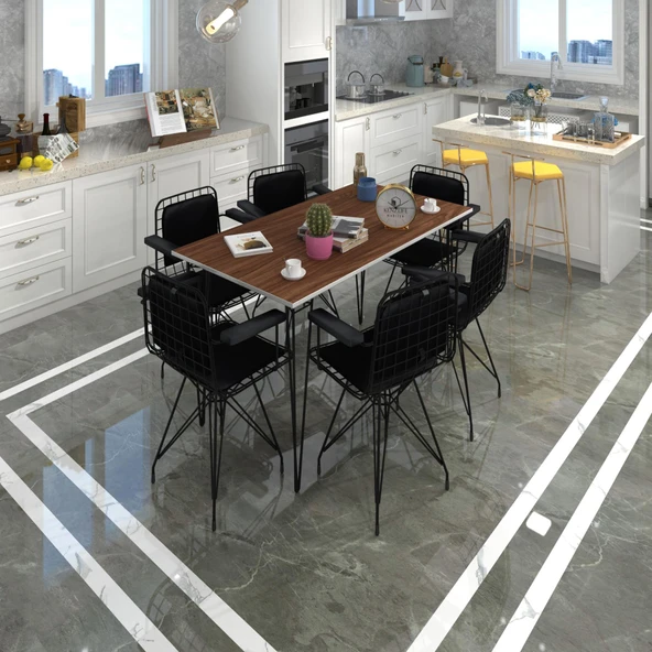 Knsz masa sandalye takımı hem75mazlum cvzsyh 130*070 klçsm 6 sandalye syhsyh kolçaklı sırt minderli ürün görseli 1