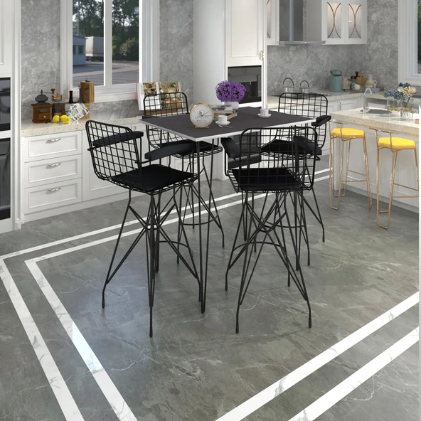 Knsz masa sandalye takımı hem105zengin grisyh 130*070 4 sandalye syhsyh kolçaklı ürün görseli 1