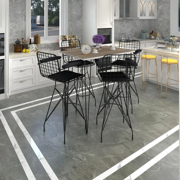 Knsz masa sandalye takımı hem105zengin crdsyh 130*070 4 sandalye syhsyh kolçaklı ürün görseli 1