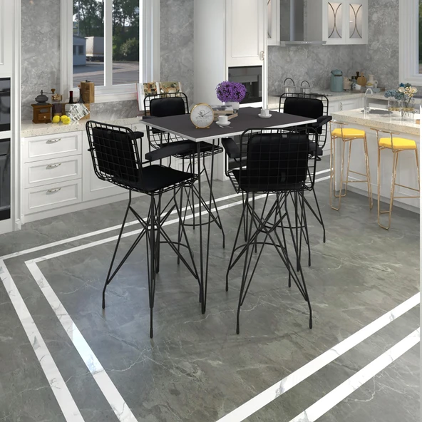 Knsz masa sandalye takımı hem105zengin grisyh 130*070 4 sandalye syhsyh kolçaklı sırt minderli ürün görseli 1