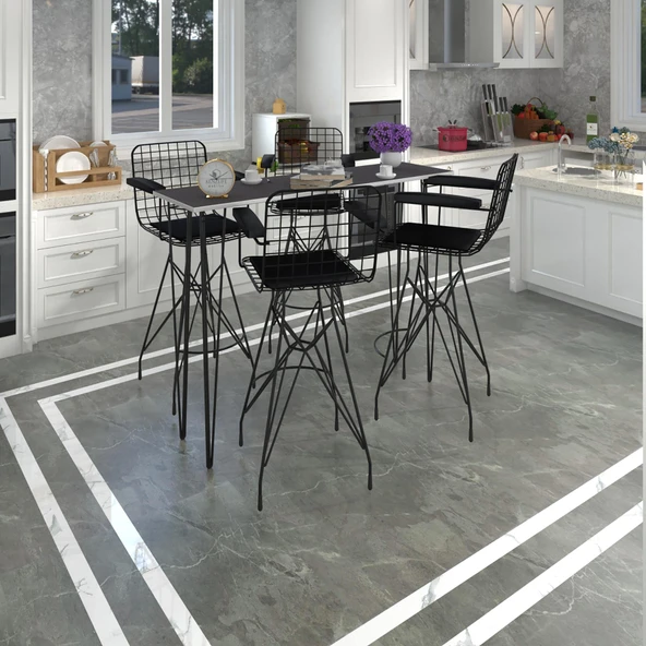 Knsz masa sandalye takımı hem105zengin grisyh 140*040 4 sandalye syhsyh kolçaklı ürün görseli 1