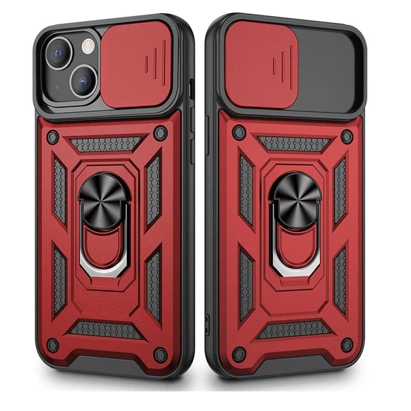 Gpack Apple iPhone 13 Kılıf  Sert Silikon Tank Aramid Sürgülü Vega Yüzüklü ürün görseli 1