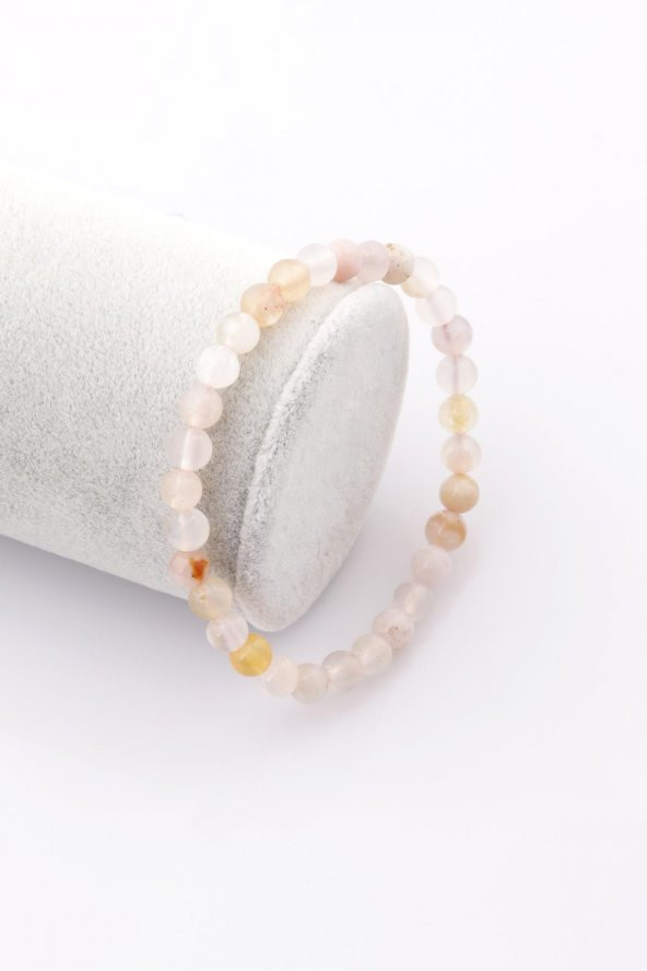 Flower Agate Doğal Taş Bileklik 6 mm Küre Kesim ürün görseli 1