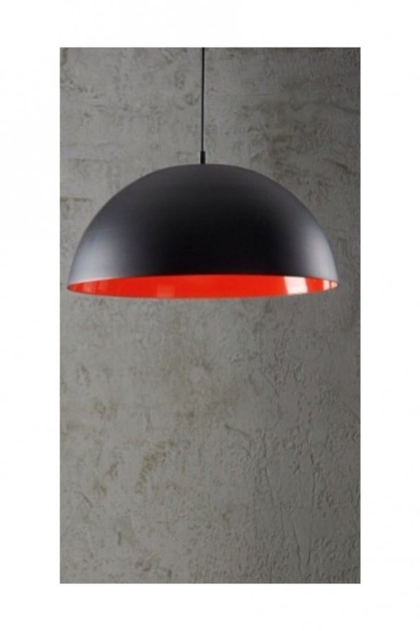 MYLİGHTS  RETRO PARLAK SİYAH İÇİ KIRMIZI METAL SARKIT AVİZE  40 CM ürün görseli 1