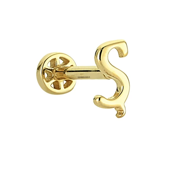 Altın Piercing -Ş- Harf 14 Ayar Tragus - Resim 2