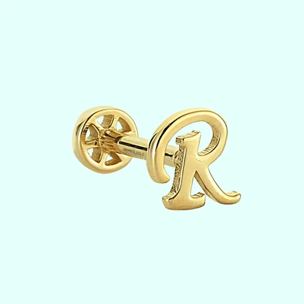 Altın Piercing -R- Harf 14 Ayar Tragus ürün görseli 1