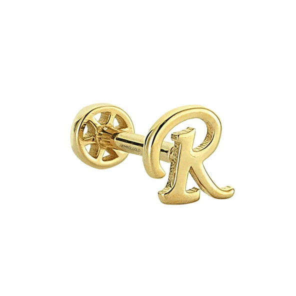 Altın Piercing -R- Harf 14 Ayar Tragus - Resim 2