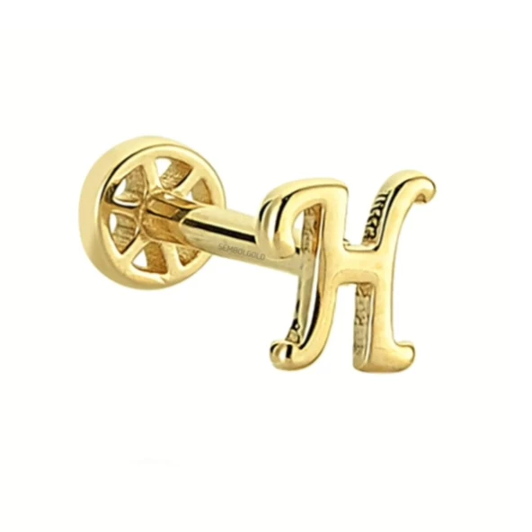 Altın Piercing -H- Harf 14 Ayar Tragus - Resim 2