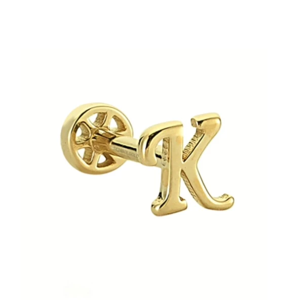 Altın Piercing -K- Harf 14 Ayar Tragus - Resim 2