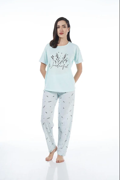 Estiva 22124 Kadın Çiçek Desenli Kısa Kollu Viskon Pijama Takımı ürün görseli 1