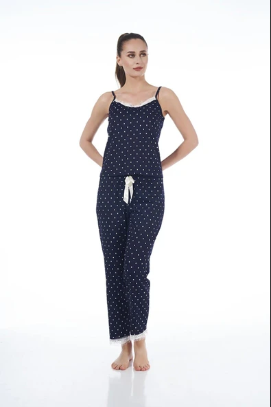 Estiva 22103 Kadın Puantiyeli Askılı Viskon Pijama Takımı ürün görseli 1