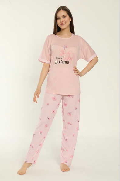 Estiva 22153 Kadın Çiçek Desenli Viskon Kısa Kollu Büyük Beden Pijama Takımı ürün görseli 1