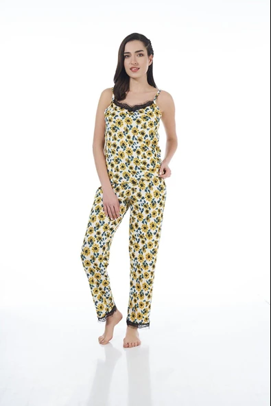 Estiva 22101 Kadın Papatya Desenli Askılı Viskon Pijama Takımı ürün görseli 1