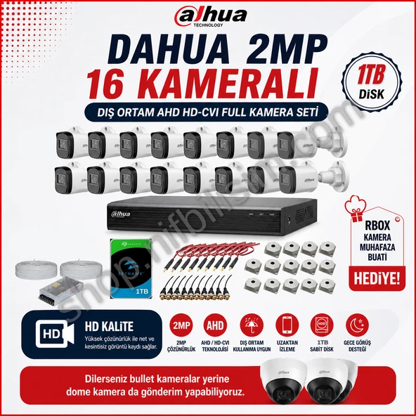 Dahua 2mp 16 kameralı Dış ortam AHD HD-CVI Full Kamera Seti 1TB Disk ürün görseli 1