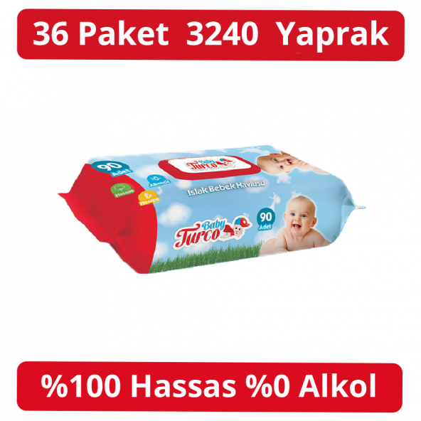 Baby Turco Islak Havlu 90lı Kapaklı 36 Adet 3240 Yaprak ürün görseli 1
