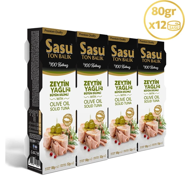 Sasu Zeytinyağlı Ton Balığı 12x80G Bütün Dilim ürün görseli 1