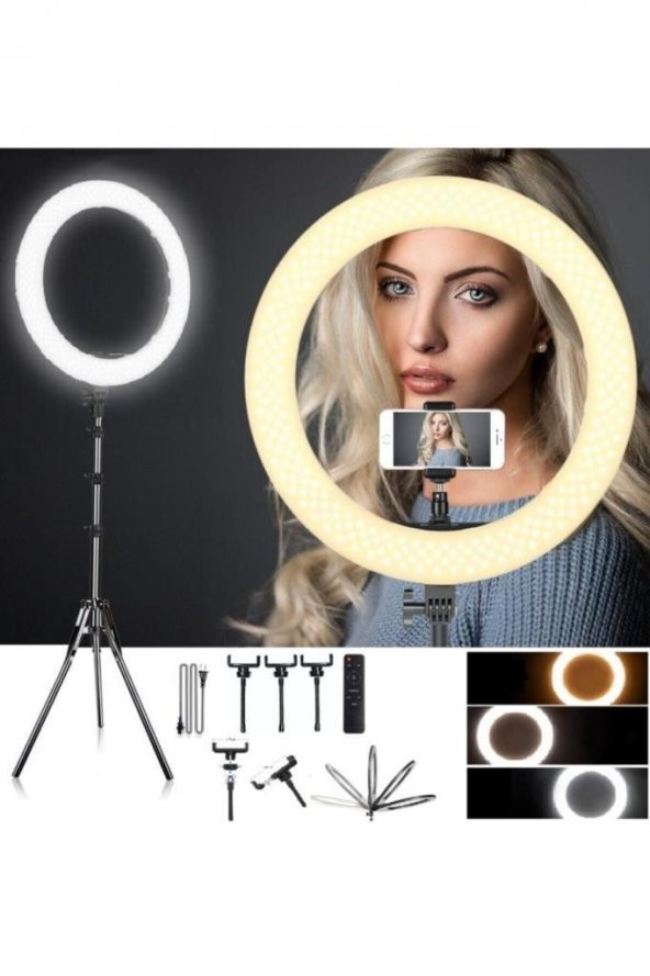21" Ring Light Youtuber Video Çekim Işığı Makyaj Güzellik 6500K 65W Kuaför Kit Kumandalı Işık Kaynağı ürün görseli 1