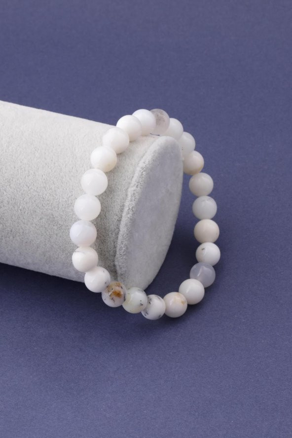 Süt Opal Doğal Taş Bileklik 8 mm Küre Kesim ürün görseli 1